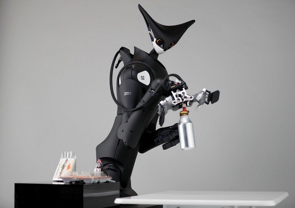 Image of Telexistence's shelf-stacking avatar robot, designed to resemble a kangaroo and developed to work in a convenience store