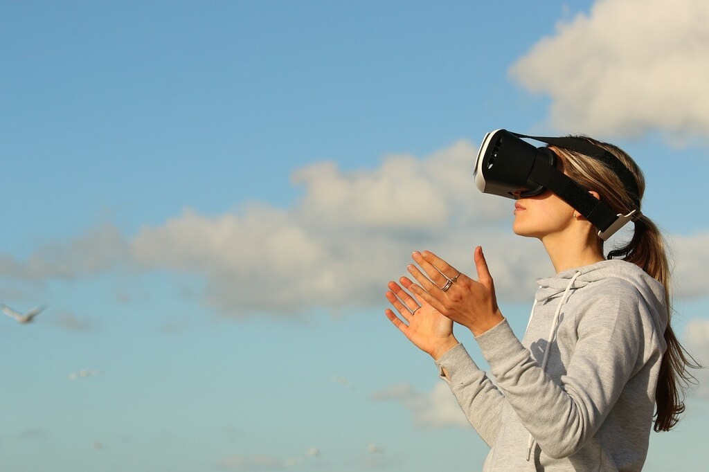 woman wearing virtual reality headset