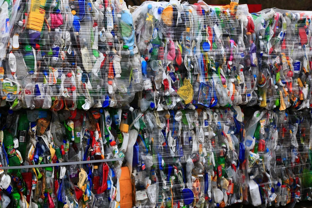 Bags of used plastic bottles.