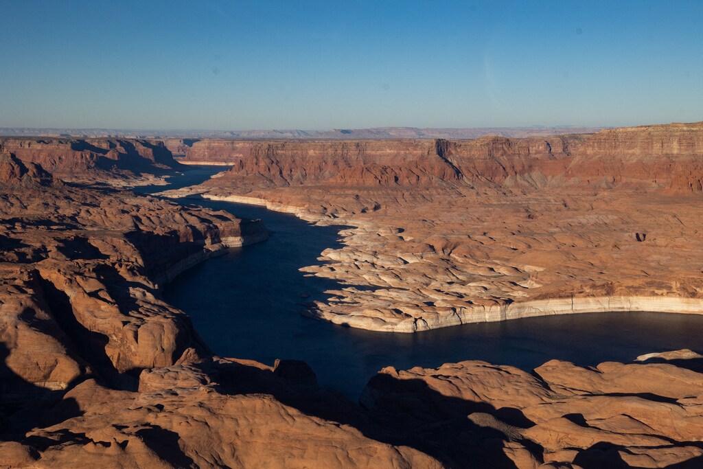 An aerial view of Lake Powell
