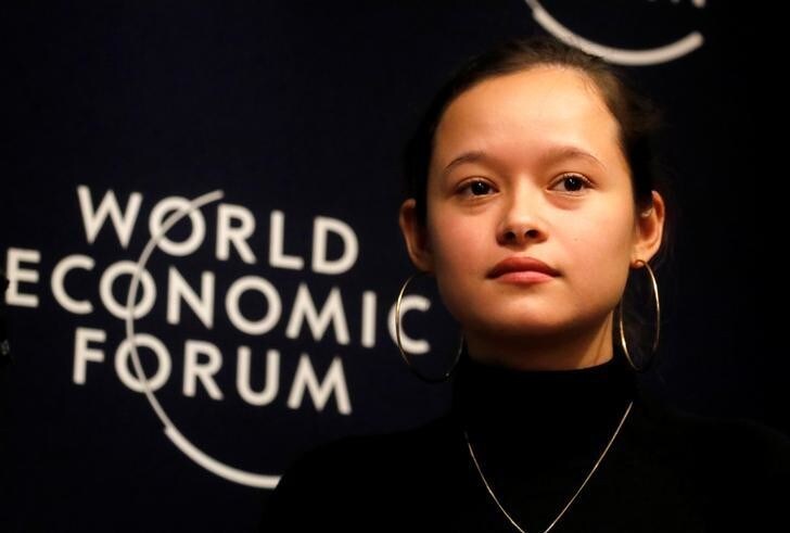 Young environmental activist Melati Wijsen of Indonesia takes part in a forum during the World Economic Forum (WEF) in Davos, Switzerland January 20, 2020. Picture taken January 20, 2020. REUTERS/Arnd Wiegmann