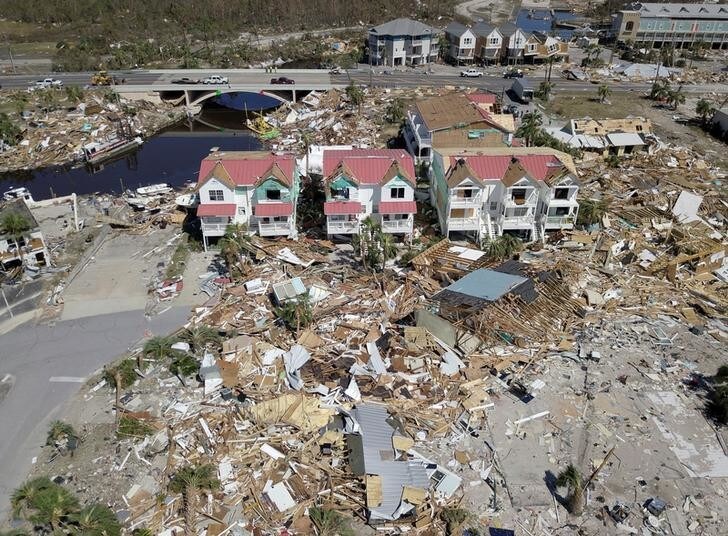 Aerial photo shows damaged and destroyed homes after Hurricane Michael smashed into Florida's northwest coast in Mexico Beach, Florida, U.S., October 12, 2018. Picture taken October 12, 2018. REUTERS/Dronebase MANDATORY CREDIT. TPX IMAGES OF THE DAY