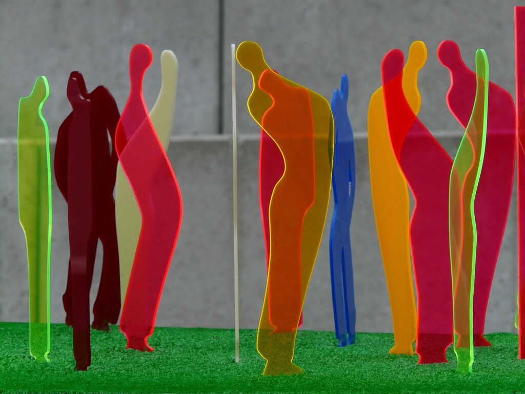 Fluorescent art work of people meeting