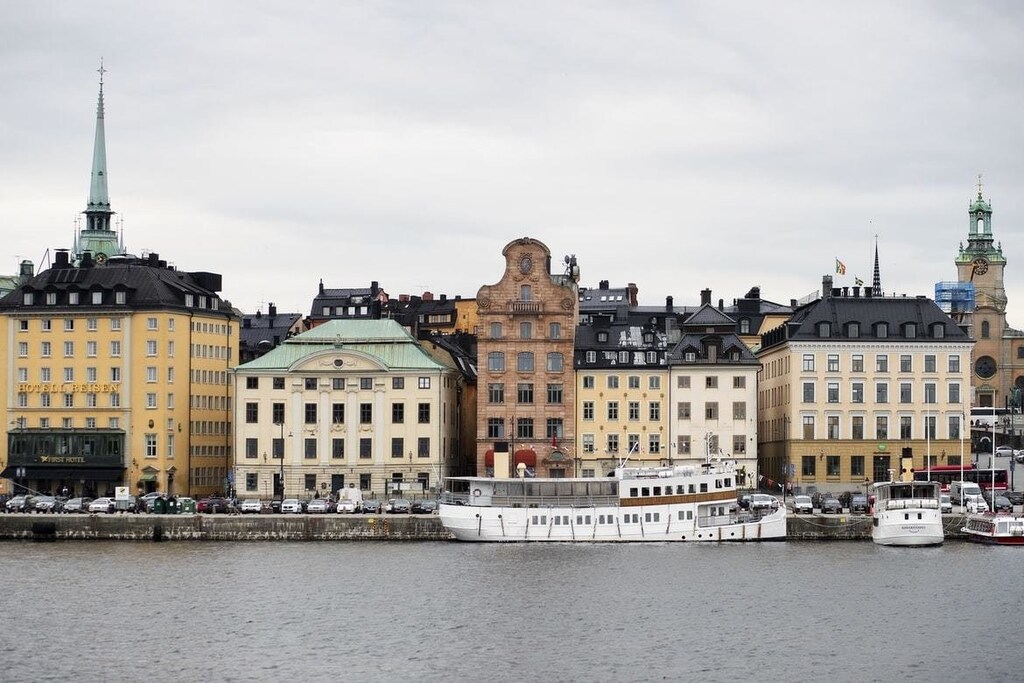 Houses on a rivers edge in Sweden