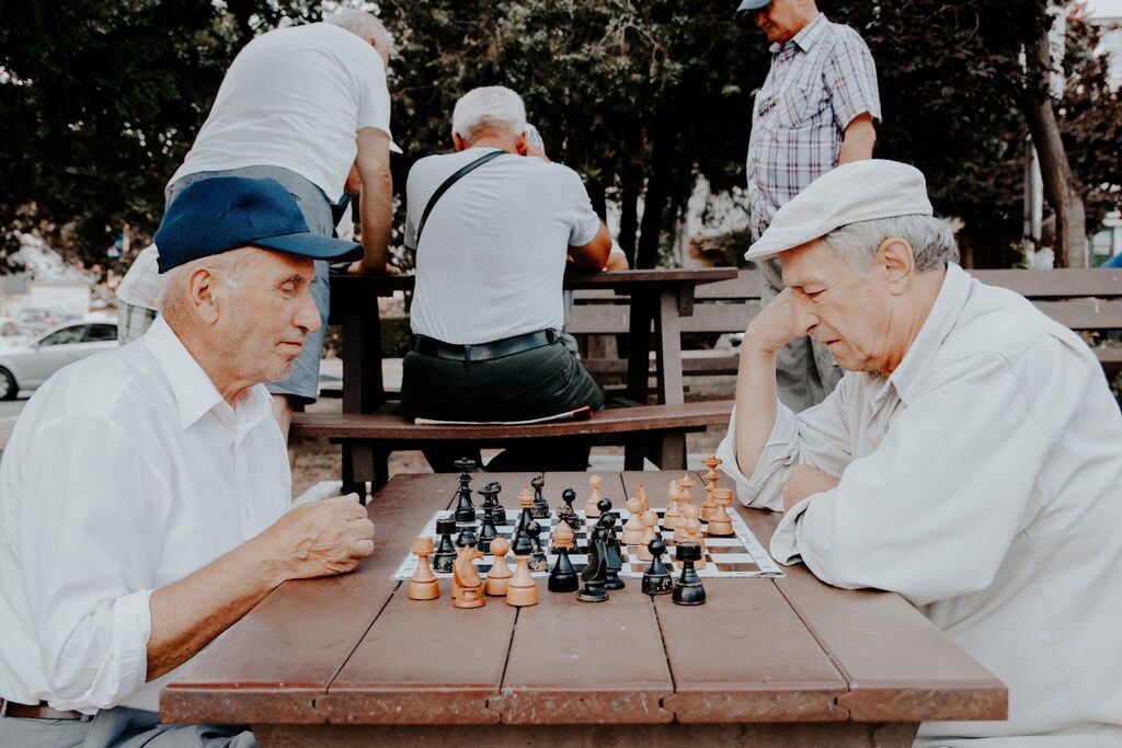 Two men playing chess, Suceava, Romania.