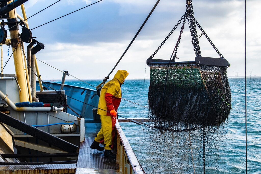 Man working on a fishing trawler.