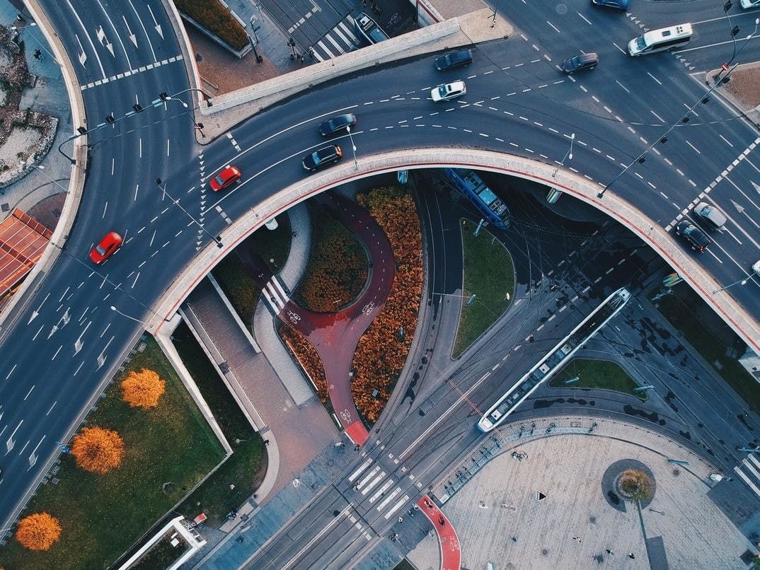 A motorway with cars driving on it. 