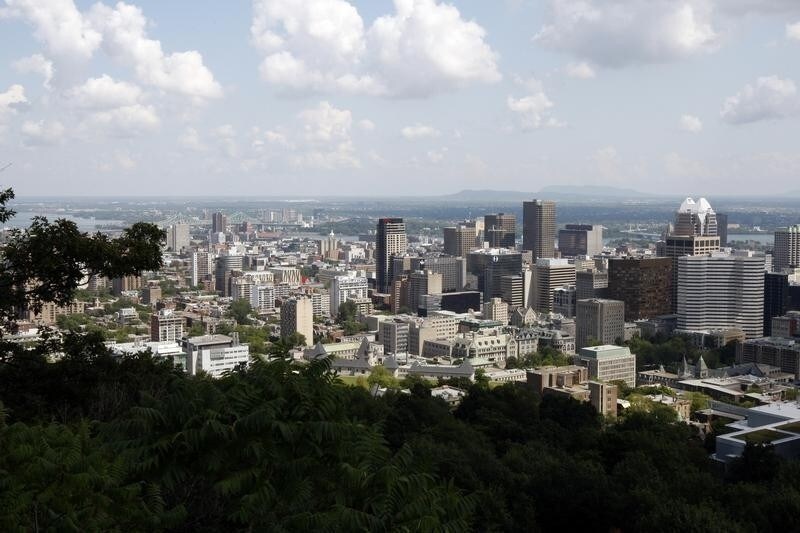 Image: A view of downtown Montreal from the Kondiaronk Belvedere mountain.