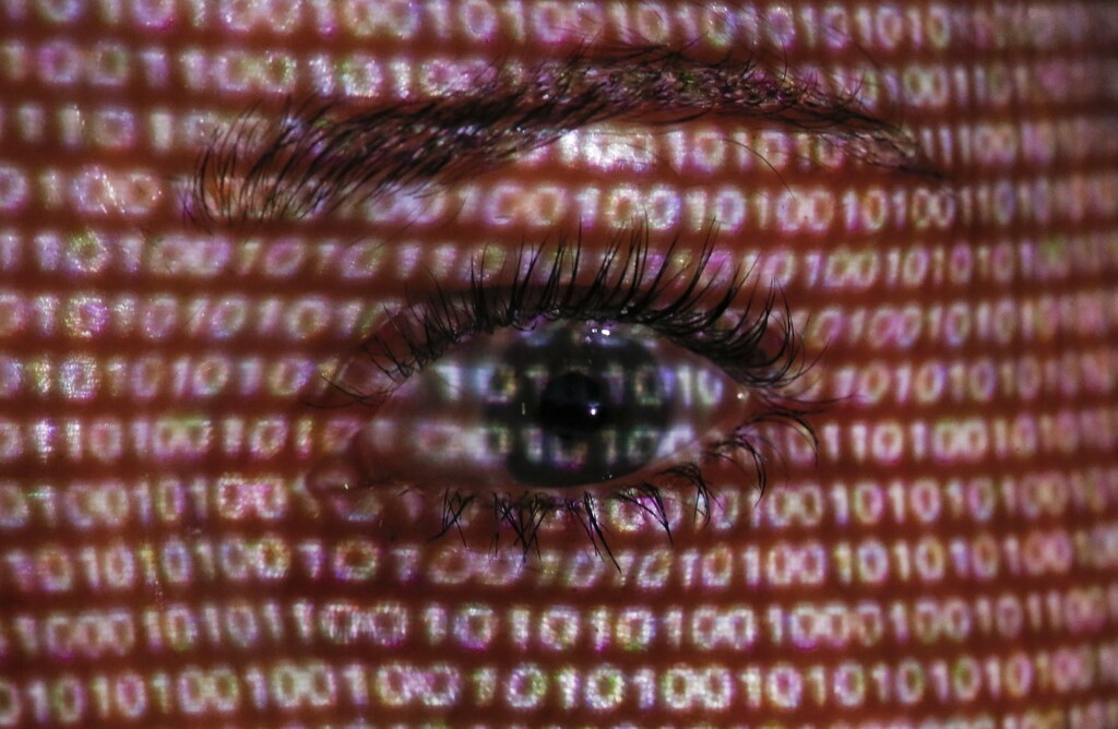 An illustration picture shows a projection of text on the face of a woman in Berlin, June 12, 2013. The European Union's chief justice official has written to the U.S. attorney general demanding an explanation for the collection of foreign nationals' data following disclosures about the "PRISM" spy programme. REUTERS/Pawel Kopczynski (GERMANY - Tags: SOCIETY POLITICS) - BM2E96C1BH701