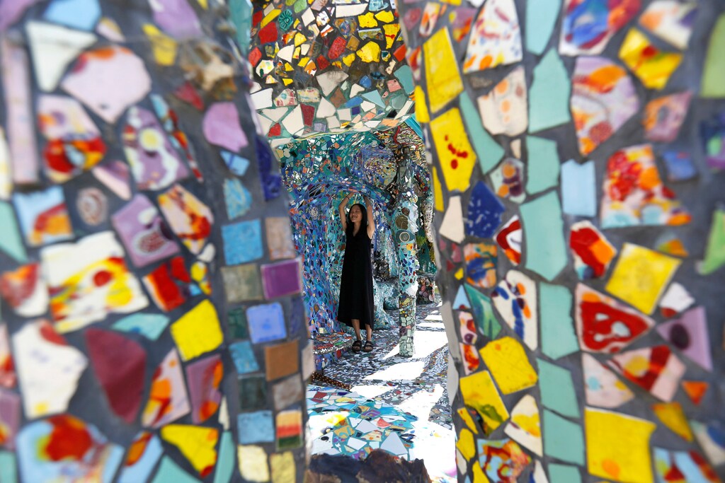 A visitor views the work of artists Gonzalo Duran and Cheri Pann at their Mosaic Tile House in Venice, California U.S., August 26, 2016.