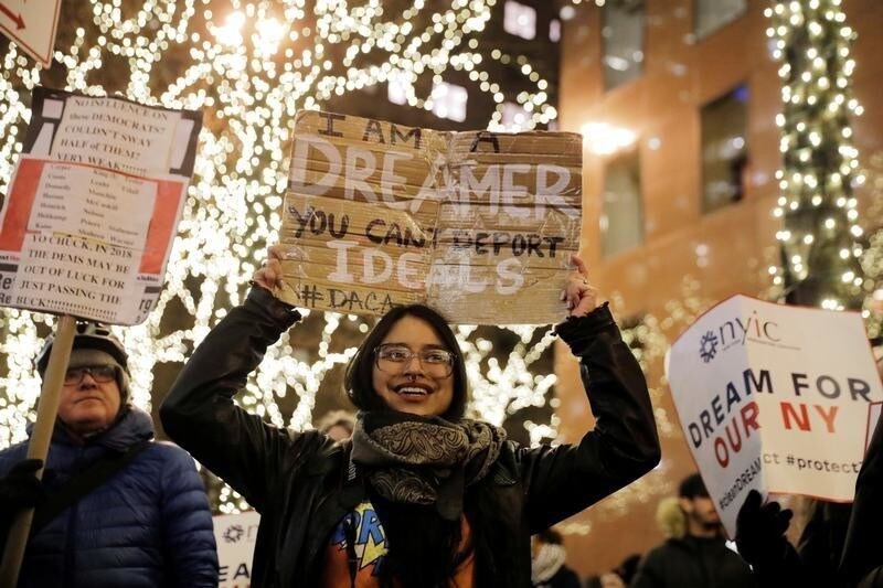 Deferred Action for Childhood Arrivals (DACA) recipient Gloria Mendoza participates in a demonstration in support of "clean" legislation in New York, U.S., January 10, 2018.