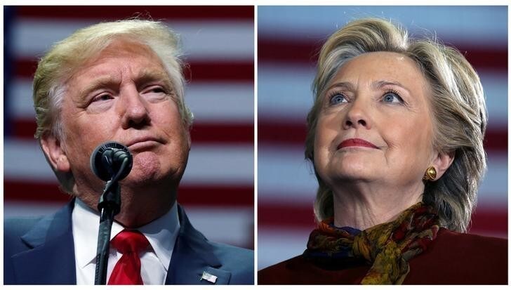 U.S. presidential candidates Donald Trump and Hillary Clinton attend campaign events in Hershey, Pennsylvania, November 4, 2016 (L) and Pittsburgh, Pennsylvania, October 22, 2016 in a combination of file photos. REUTERS/Carlo Allegri/Carlos Barria/Files