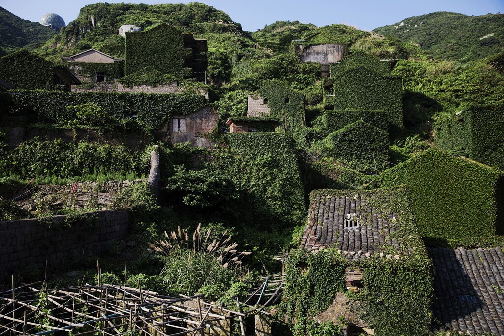 Plants grow on houses in the abandoned fishing village of Houtouwan on the island of Shengshan July 26, 2015. Just a handful of people still live in a village on Shengshan Island east of Shanghai that was once home to more than 2,000 fishermen. Every day hundreds of tourists visit Houtouwan, making their way on narrow footpaths past tumbledown houses overtaken by vegetation. The remote village, on one of more than 400 islands in the Shengsi archipelago, was abandoned in the early 1990s as first wealthy residents then others moved away, aiming to leave problems with education and food delivery behind them. REUTERS/Damir Sagolj TPX IMAGES OF THE DAYPICTURE 2 OF 20 FOR WIDER IMAGE STORY "CREEPING VINES, ABANDONED VILLAGE"SEARCH "SAGOLJ ABANDONED" FOR ALL PICTURES TPX IMAGES OF THE DAY - GF20000007491
