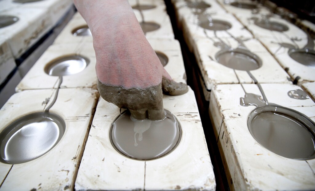 Plugs are placed on moulds for mugs being made to commemorate the wedding of Britain's Prince Harry and Meghan Markle at the Emma Bridgewater Factory, in Hanley, Stoke-on-Trent, Britain March 28, 2018. Picture taken March 28, 2018. REUTERS/Carl Recine - RC1295759F80