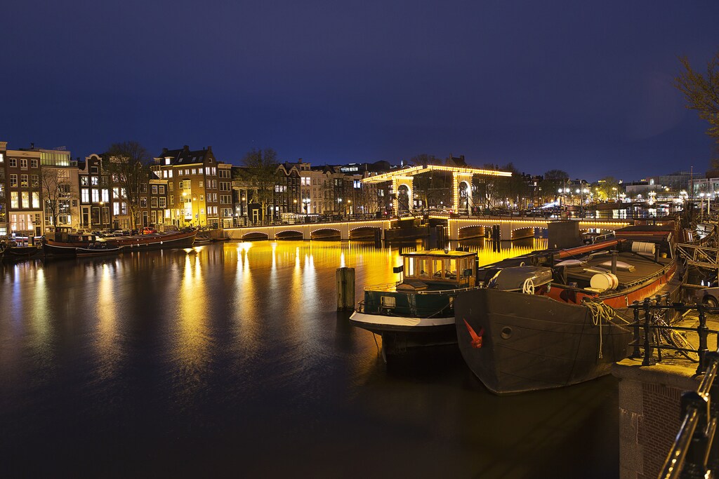 Nightview of the Magere Brug, the skinny bridge,the most famous bridge in Amsterdam April 22, 2013.