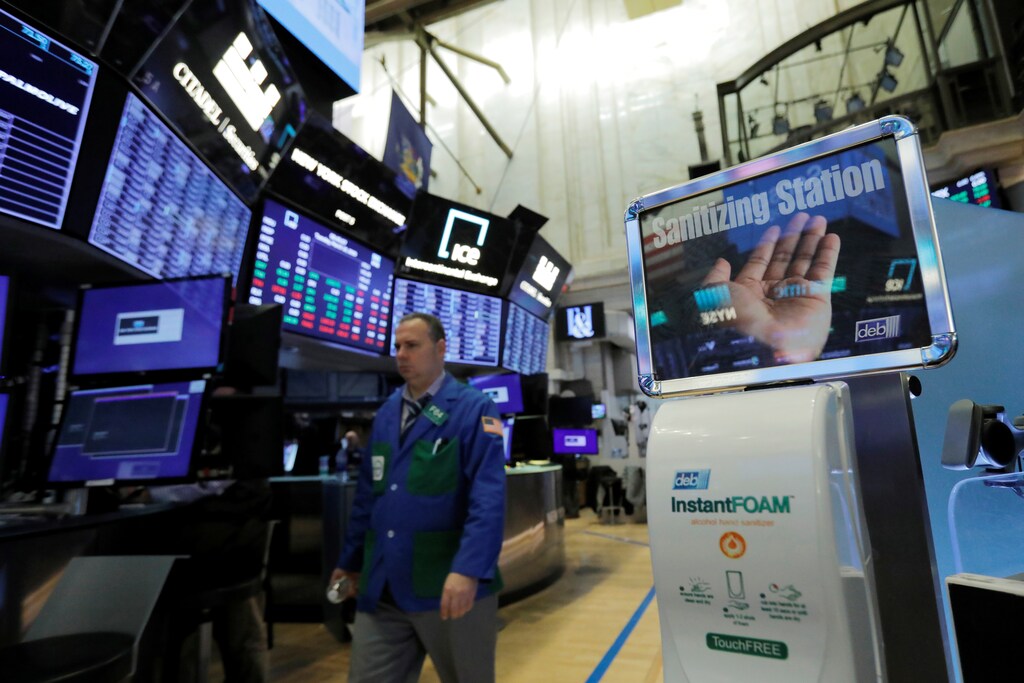 Hand sanitizer as is seen on the floor of the New York Stock Exchange (NYSE) as further cases of coronavirus were confirmed in New York City, New York, U.S., March 10, 2020. REUTERS/Andrew Kelly - RC21HF9JLZGH