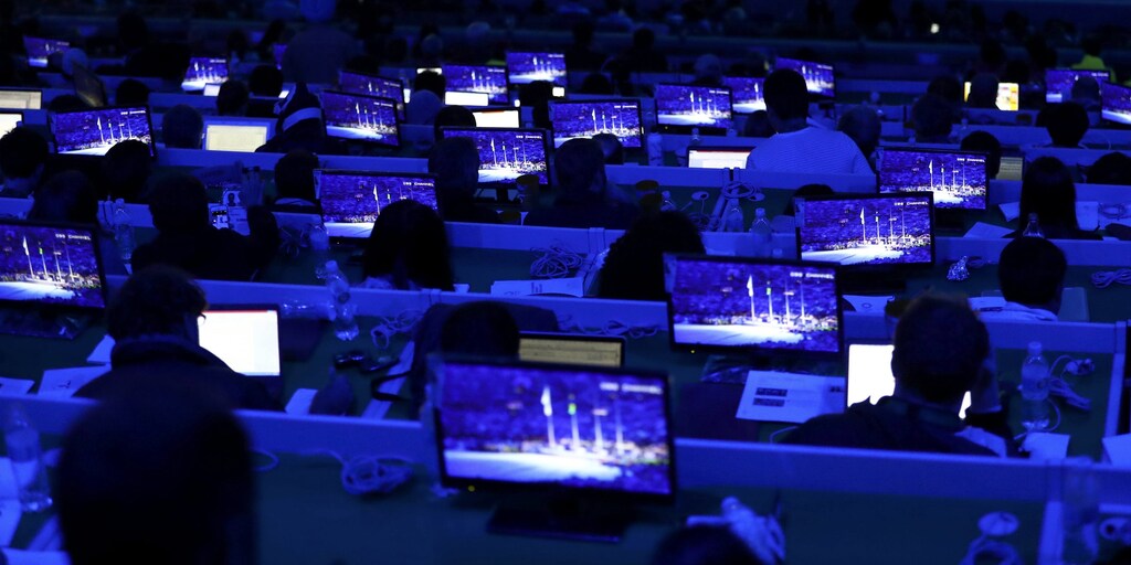 2016 Rio Olympics - Closing ceremony - Maracana - Rio de Janeiro, Brazil - 21/08/2016. Journalists work during the closing ceremony. REUTERS/Yves Herman