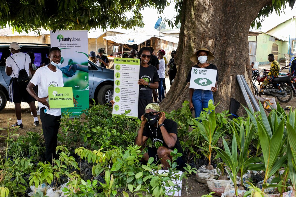 Young Nigerians at a tree planting campaign in Abuja, Nigeria
