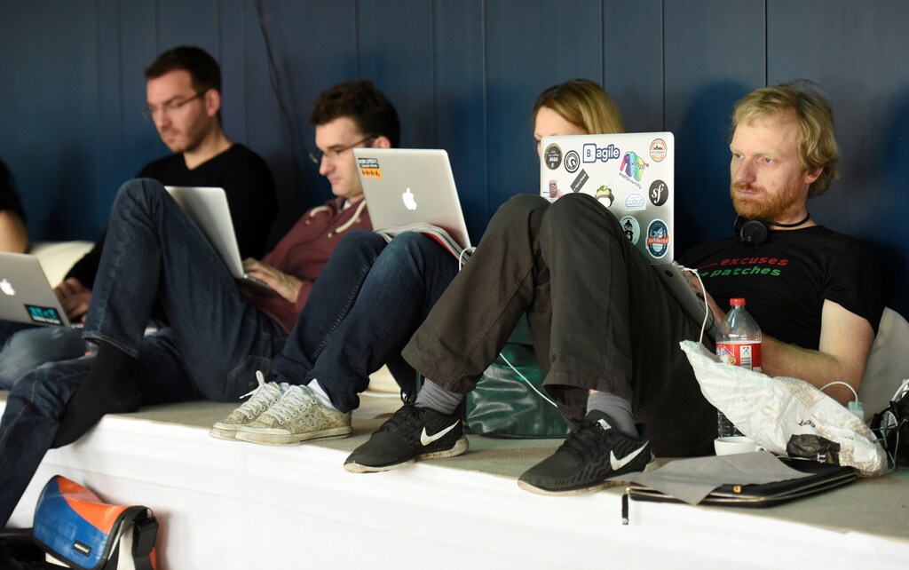 People use their computers during the 33th Chaos Communication congress, organized by the Chaos Computer Club, in Hamburg, Germany December 28, 2016. REUTERS/Fabian Bimmer - RTX2WRDS