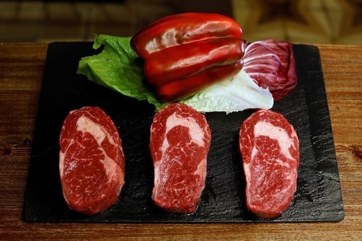 Rib eye steaks are seen at the Cabana Argentina restaurant in Madrid, Spain, July 27, 2017.REUTERS/Juan Medina