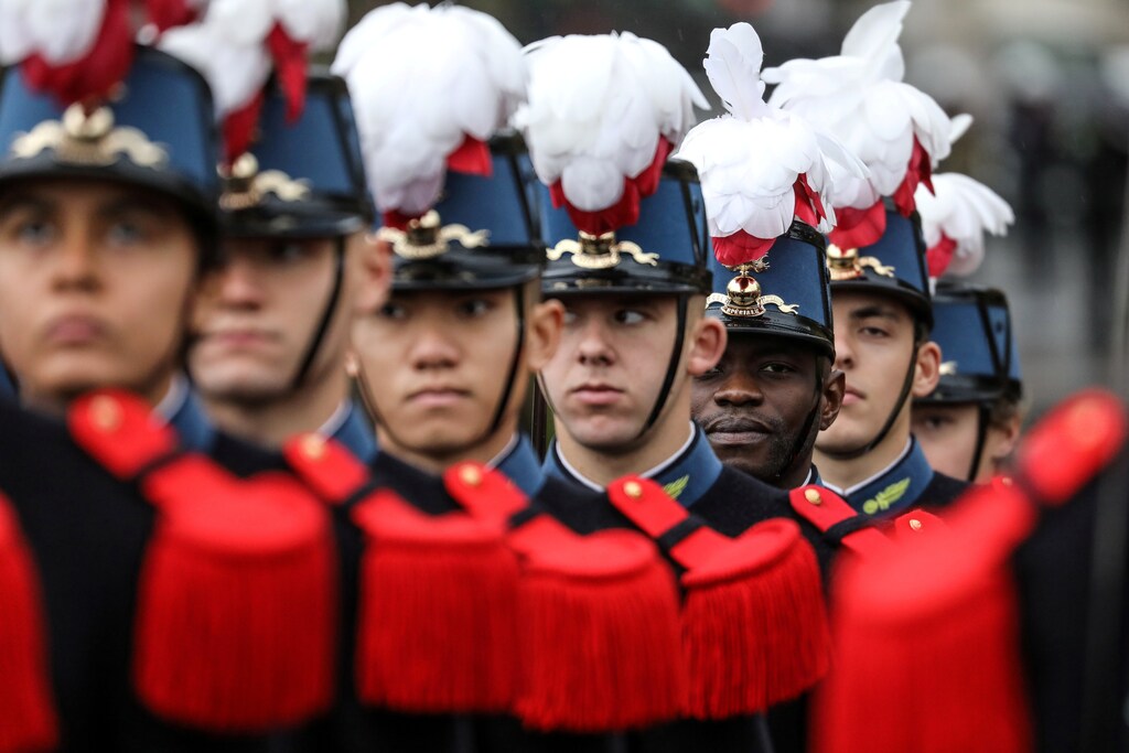 French military school students attend a ceremony at the Arc de Triomphe as part of commemorations marking the 101st anniversary of the 11 November 1918 armistice, ending World War I, in Paris, France November 11, 2019. Ludovic Marin/Pool via REUTERS - RC229D9XOQF5