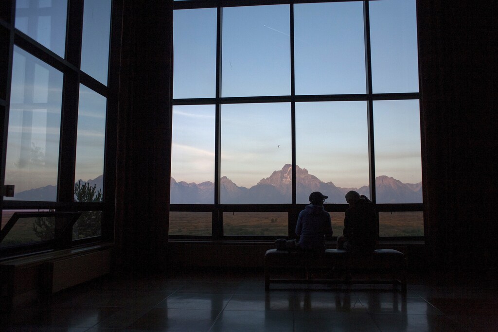 Sunrise over the Teton Range during the Federal Reserve Bank of Kansas City's annual Jackson Hole Economic Policy Symposium in Jackson Hole, Wyoming August 28, 2015