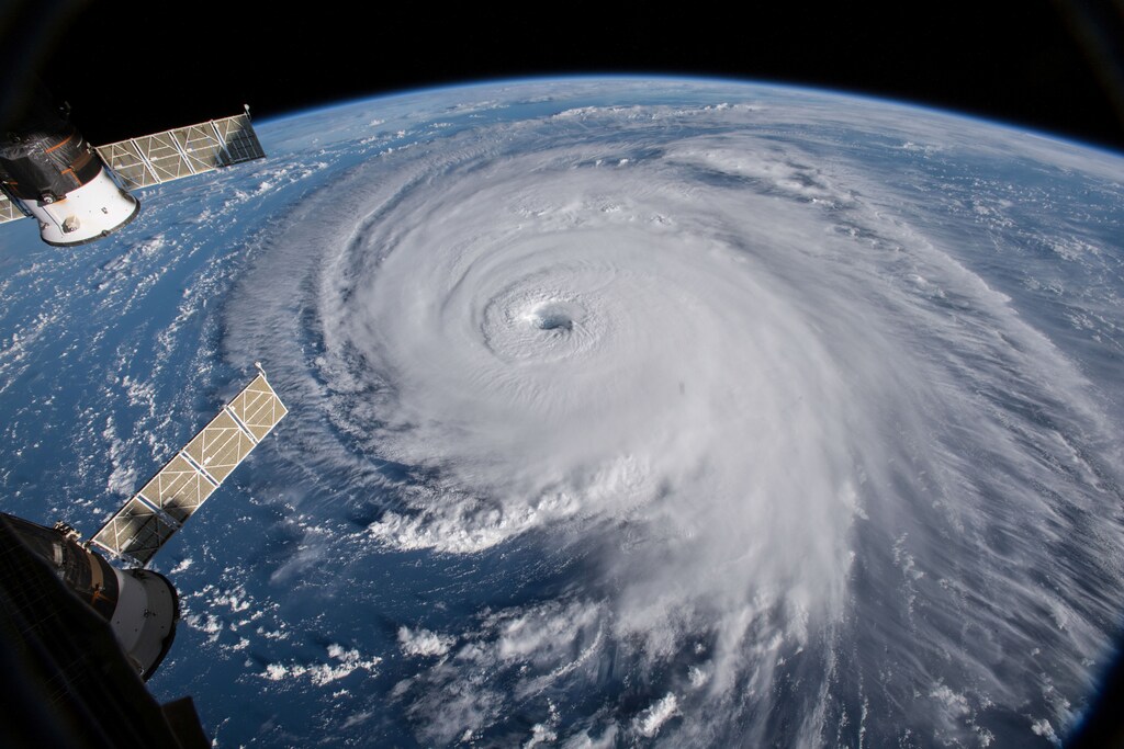 A view of Hurricane Florence is shown churning in the Atlantic Ocean in a west, north-westerly direction heading for the eastern coastline of the US.