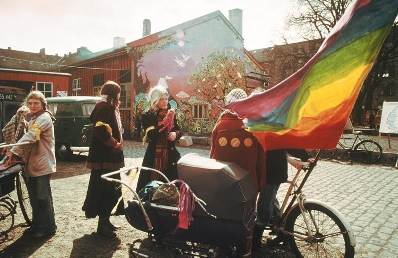 A view shows the residents of Christiania commune in 1970's in the Danish capital city of Copenhagen, Denmark. Ritzau Scanpix/Steen Jacobsen/via REUTERS ATTENTION EDITORS - THIS IMAGE WAS PROVIDED BY A THIRD PARTY. DENMARK OUT. NO COMMERCIAL OR EDITORIAL SALES IN DENMARK. - RC1160FC1770