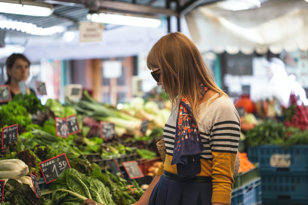 A woman pictured food shopping.