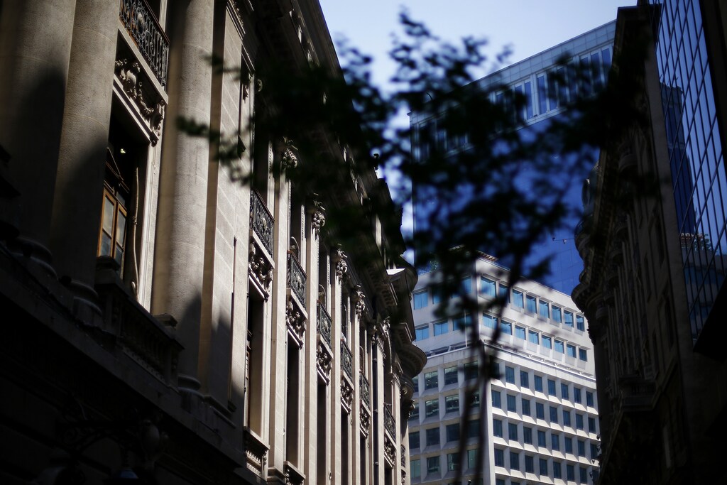 A view of the Santiago Stock Exchange building (L) in downtown Santiago, November 7, 2014.