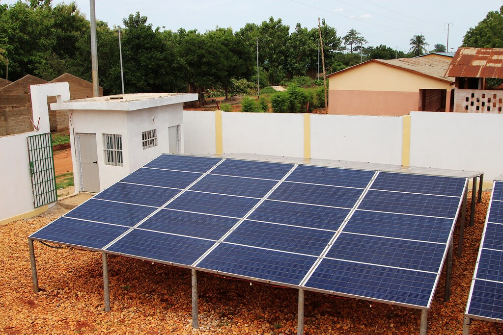 A view shows solar panels, part of the BBOXX and EDF solar energy system used to provide electricity to Sikpe Afidegnon village, Togo May 16, 2019. Picture taken May 16, 2019. REUTERS/Noel Kokou Tadegnon - RC1D3498A8A0