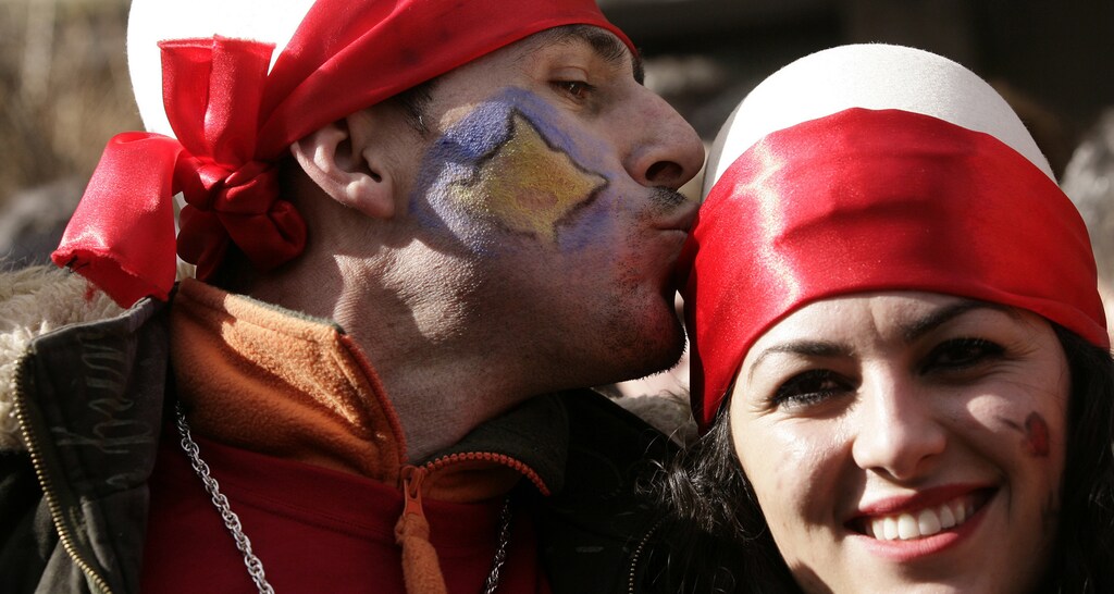 Kosovo's ethnic Albanians celebrate the first anniversary of independence in the capital Pristina February 17, 2009.