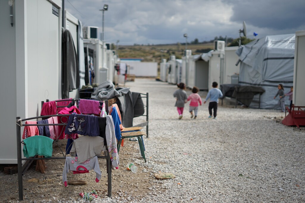 A refugee camp with displaced persons