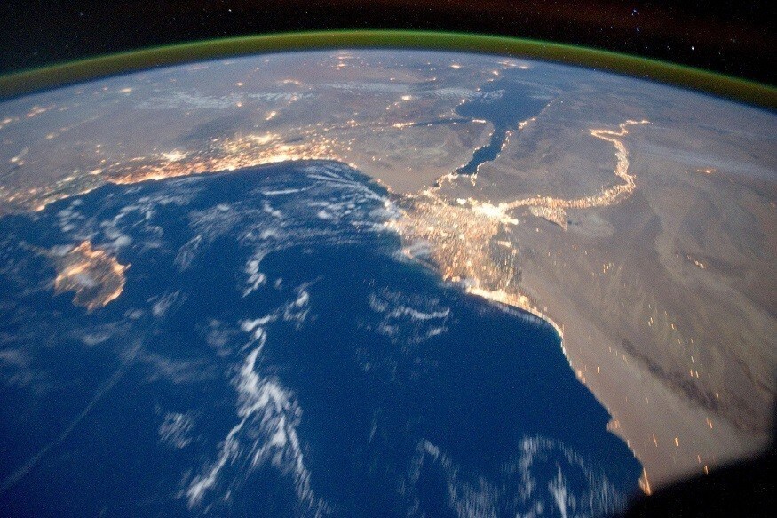 Earth's airglow is seen with an oblique view of the Mediterranean Sea area, including the Nile River with its delta and the Sinai Peninsula, in this October 15, 2011 NASA handout photograph taken by a crew member of Expedition 29 aboard the International Space Station. Some areas of the photo like the river and river delta appear as the brightest areas because of either man-made lighting (mostly incandescent) or man-made lighting reflected off nearby surfaces. The other areas appear to be illuminated naturally by moonlight, starlight, or back-scattered light from the atmosphere, according to NASA. Picture taken October 15, 2011. REUTERS/NASA/Handout (UNITED STATES - Tags: SCIENCE TECHNOLOGY) FOR EDITORIAL USE ONLY. NOT FOR SALE FOR MARKETING OR ADVERTISING CAMPAIGNS. THIS IMAGE HAS BEEN SUPPLIED BY A THIRD PARTY. IT IS DISTRIBUTED, EXACTLY AS RECEIVED BY REUTERS, AS A SERVICE TO CLIENTS - RTR2TJ42