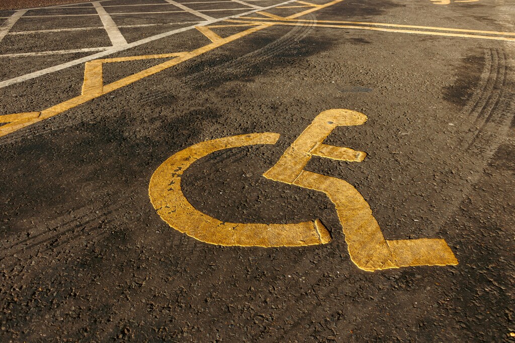 A disabled parking bay, illustrating the need for accessible cities