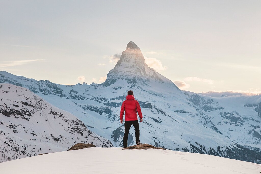 Person in red hooded jacket stand alone atop a snowy mountain: Do leaders possess one quality that help them succeed?