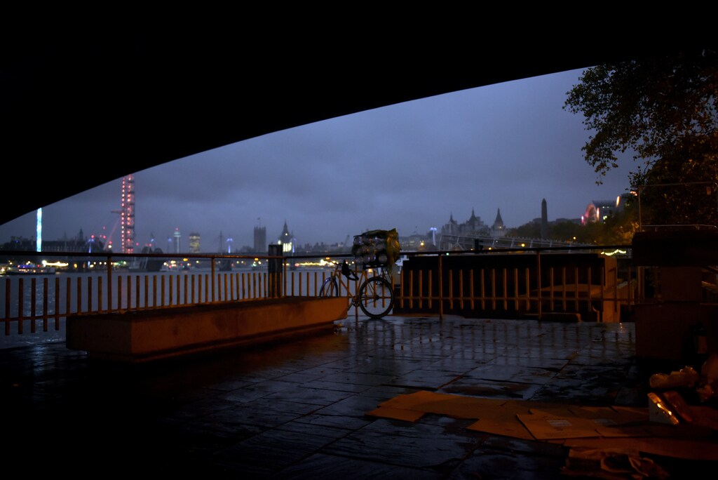 Bedding and possessions belonging to Andrew, aged 31, lie at the spot where he lives under Waterloo Bridge in London, Britain, October 26, 2017. REUTERS/Mary Turner SEARCH "TURNER HOMELESS" FOR THIS STORY. SEARCH "WIDER IMAGE" FOR ALL STORIES. - RC1612665860