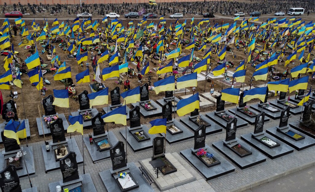 A view shows graves of killed Ukrainian defenders, amid Russia's attack on Ukraine.