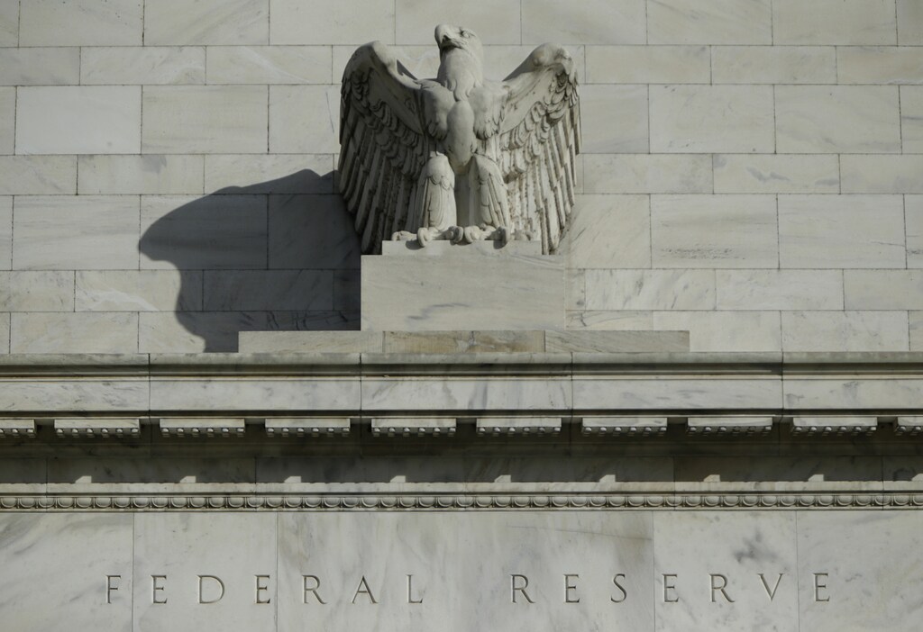 A detail from the front of the United States Federal Reserve Board building is shown in Washington October 28, 2014. The U.S. Federal Reserve this week will likely reinforce its stated willingness to wait a long while before hiking interest rates after a volatile month in financial markets that saw some measure of inflation expectations drop worryingly low. REUTERS/Gary Cameron (UNITED STATES - Tags: BUSINESS POLITICS) - RTR4BX51