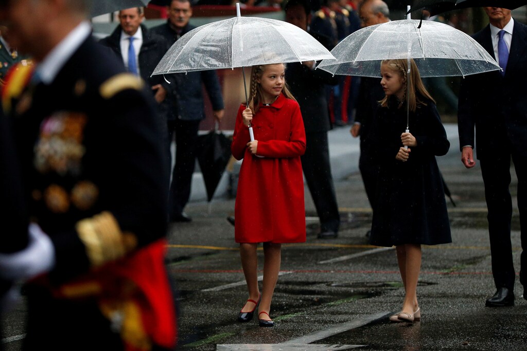 Spanish Princesses Sofia (L) and Leonor attend a military parade marking Spain's National Day in Madrid, Spain October 12, 2016. REUTERS/Juan Medina TPX IMAGES OF THE DAY - RTSRXEL