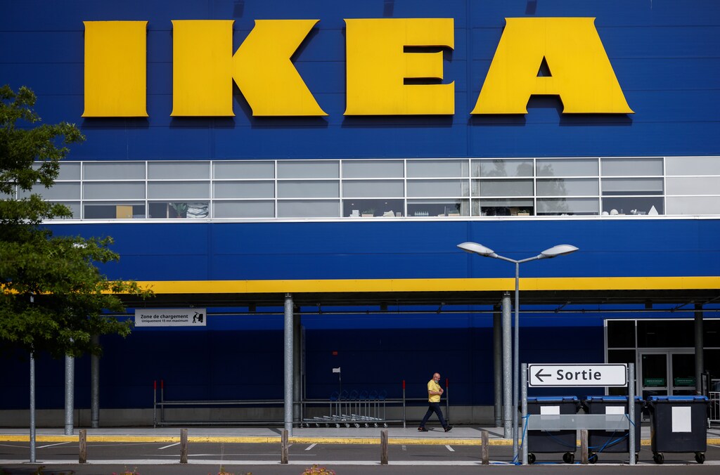 The company's logo is seen outside an IKEA Group store in Pace near Rennes, France, June 15, 2021.