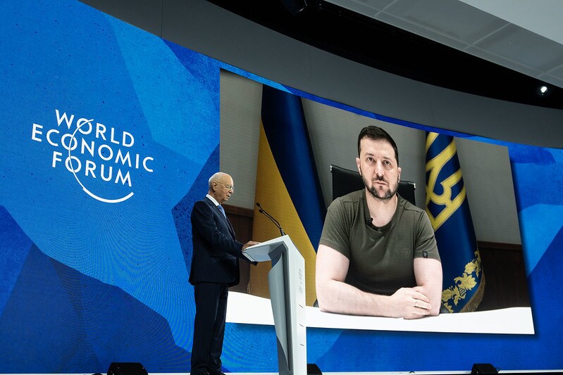 Volodymyr Zelenskyy, President of Ukraine addresses Davos 2022.