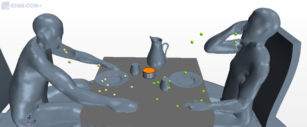 A graphic shows a simulation of the "Biostopper", a gadget which creates local air currents that aim to stop the circulation of tiny droplets expelled when people speak and could potentially hinder the spread of the coronavirus disease (COVID-19) infections, invented by retired Fiat engineer Mario Palazzetti, in this undated handout picture. Mario Palazzetti/Handout via REUTERS ATTENTION EDITORS - THIS PICTURE WAS PROVIDED BY A THIRD PARTY. - RC2XSH9PKN3P