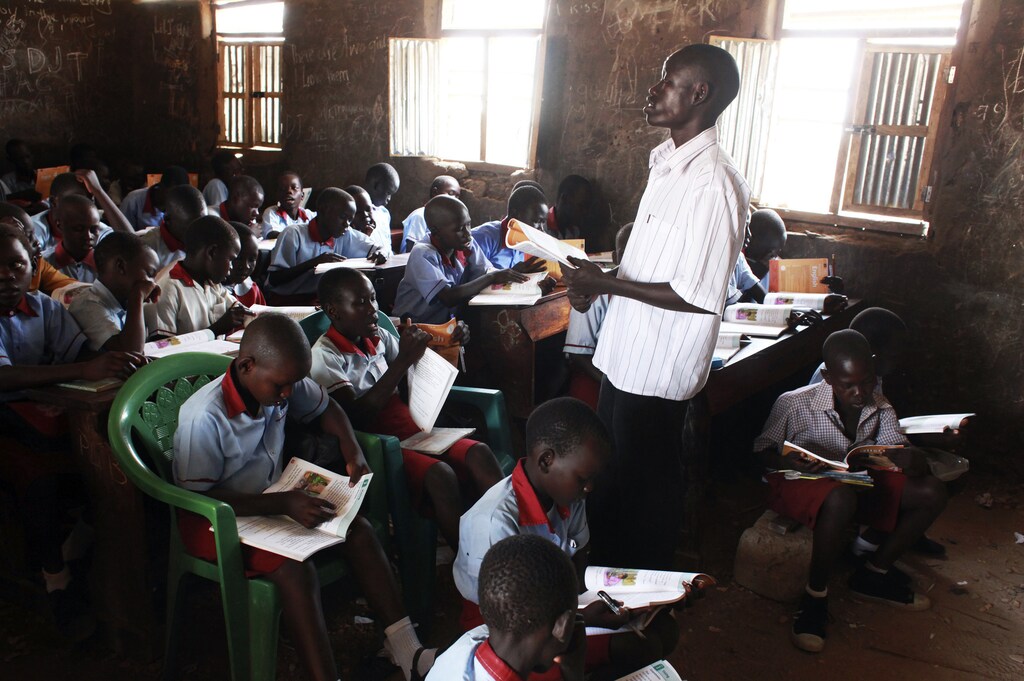 A teacher takes an English lesson in South Sudan's capital Juba.