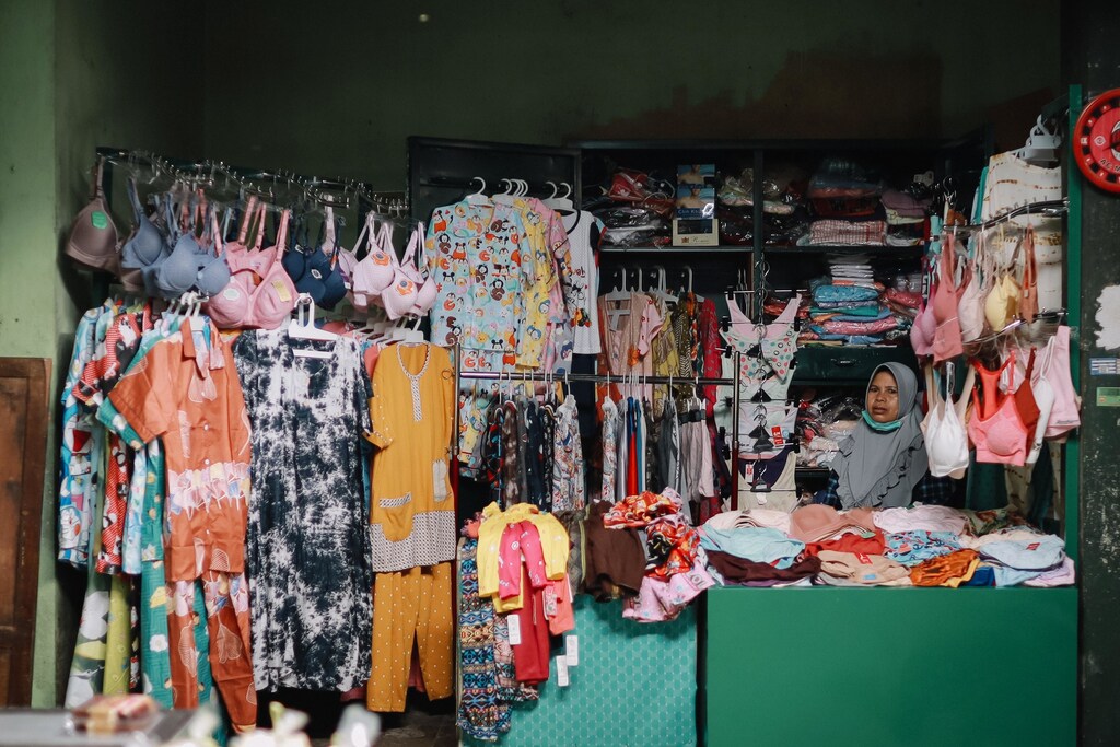 A women sells clothes in Yogyakarta City, Indonesia