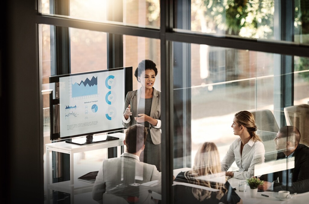 Shot of a businesswoman delivering a presentation to her colleagues in the boardroom.