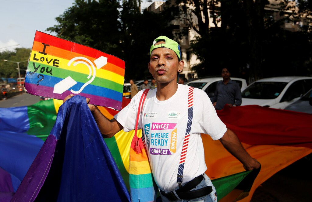 A supporter of the LGBT community in India celebrates the decriminalization of gay sex