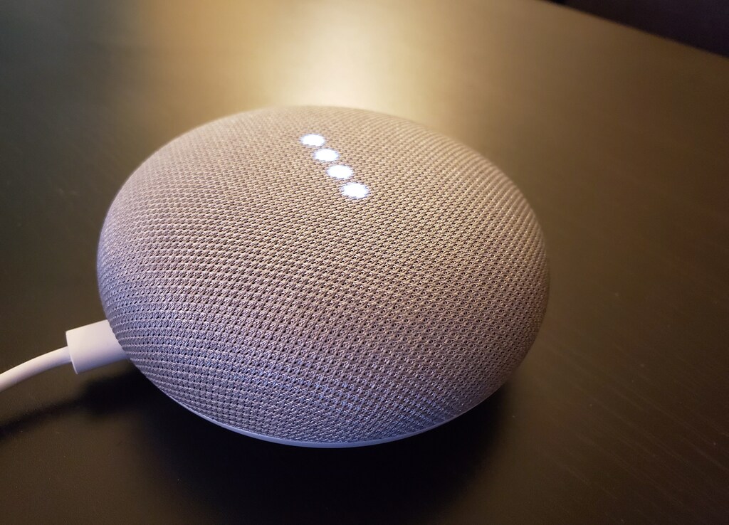 Google Home smart speakers, which respond to consumer's voice commands to control devices in the home or to answer questions out loud about topics including the weather, news or local services, in shown in San Francisco, California, U.S., March 28, 2019.