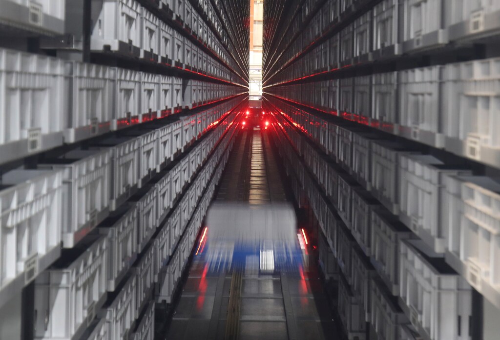Automated robots fetch merchandise from aisles at the Hudson's Bay Company distribution centre in Toronto, Ontario, Canada May 29, 2017. Picture taken May 29, 2017