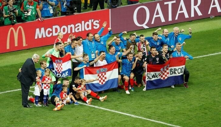 Soccer Football - World Cup - Semi Final - Croatia v England - Luzhniki Stadium, Moscow, Russia - July 11, 2018 Croatia players celebrate victory after the match REUTERS/Damir Sagolj